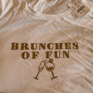 NWT Brunches of fun white J. Crew cotton t-shirt with glittery, gold lettering